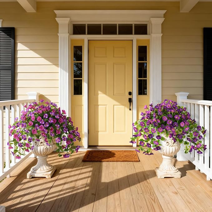 Artificial Fake Flowers Plants UV Resistant, Faux Petunias Silk Flowers for Outdoors No Fade, Fake Outdoor Flowers for Planters Spring, Realistic Home Garden Balcony Yard Decor (Light Purple)