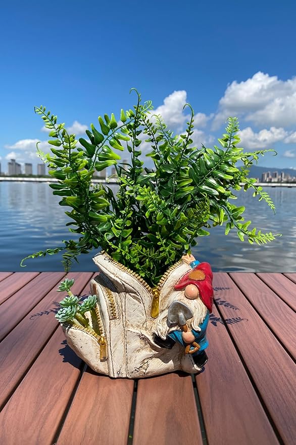 Cute Planter Gnome Plant Pots for Succulent Unique Resin Flower Pot with Drainage Hole Funny Gifts for Plant Lovers
