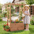 Giantex Raised Garden Bed with Sided Trellis & Roof, 31”x16”x41” Wood Elevated Planter Box, Freestanding Garden Planter Raised Bed for Flowers Herbs Climbing Vines,Brown,1