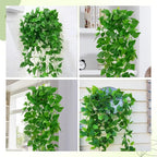 BLEUM CADE 8Pcs Fake Hanging Plants, 9 Branch Artificial Hanging Plant, Lush Faux Pothos Vines for Home Room Wall Shelf Porch Outdoor Indoor Decor (No Baskets)