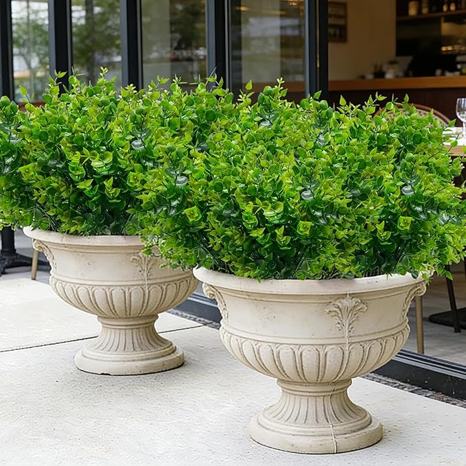 TURNMEON 20 Bundles Artificial Greenery Plants Outdoor Spring Summer Decor, UV Resistant Fake Plants Boxwood Shrubs Grass,Faux Eucalyptus Flowers for Farmhouse Gardens Home Patio Indoor Outdoor(Green)