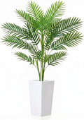 Garvee 4.2FT Artificial Palm Tree, Tall Faux Tropical Areca Plants with White Tall Planter, Fake Potted Tree with Lifelike Leaves for Indoor Living Room Bedroom Home Office Decor