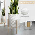 Oakrain Planters for Indoor Plants, Set of 2 Modern Planter with Stand, Decorative Metal Planter Pots for Living Room, Office, Garden, Balcony, 10"&12", White-Grey Gradient