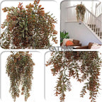 CATTREE Artificial Hanging Vines, Faux Ivy Leaves Plastic Plants Greenery Fake Leaf Plant UV Resistant for Indoor Outdoor Garden Door Wall Baskets DIY Wedding Party Table Decoration Red Brown 4 Pack