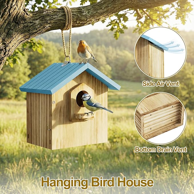 Auslar Bird House for Outside, Wooden Birdhouses for Outdoors, Bluebird House for Outside Clearance, Hanging Bird Houses for Cardinals Finch Wren Swallow for Garden Viewing