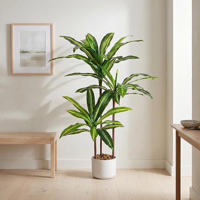 3.3FT Artificial Dracaena Tree in Pot, Evergreen Artificial Dracaena Marginata Plants Indoor, Decorative Potted Floor Plant for Living Room Porch Office Decor