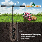 Heavy-Duty T-Shaped Hand Drill Auger Post Hole Digger with Non-Slip Handle - 4" & 6" x 38" Spiral Drill Bit for Planting Bulbs, Trees, Fences, Umbrella Holes in Garden & Soft Soil