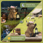 Solar Highland Cow Garden Outdoor Statue,Cow Figurines Sculpture with LED Light,Farmhouse Decor,Patio Balcony Yard for Pasture & Farm Theme Mother's Day Housewarming Gift for Women Mom Grandma