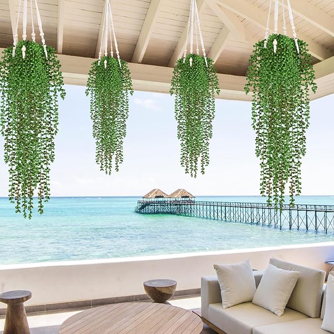 Waipfaru 8Pcs Artificial Hanging Plants, Fake Vines Fake Hanging Plants for Outdoors UV Resistant Ivy Artificial Plants Outdoor Faux Plants Indoor Bedroom Living Room Boho Wall Porch Shelf Decor
