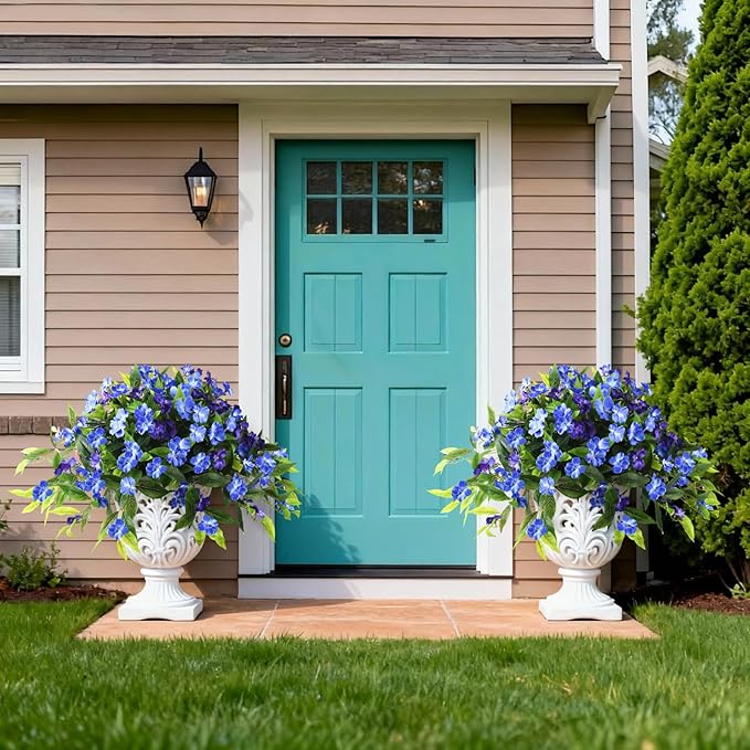 Hommyea Artificial Flowers for Outdoor, 2 Bundles UV Resistant Fake Plants Decoration Realistic Faux Silk Flowers No Fade Plastic Flowers for Outside Planters Home Porch Patio Yard Garden Decor