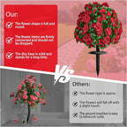 Artificial Flowers for Outdoors, Faux Outdoor Plants Fake Plants Topiary Balls Artificial Outdoor Set of 2 with Ground Spike for Home Front Porch Patio Garden Decor (Red)