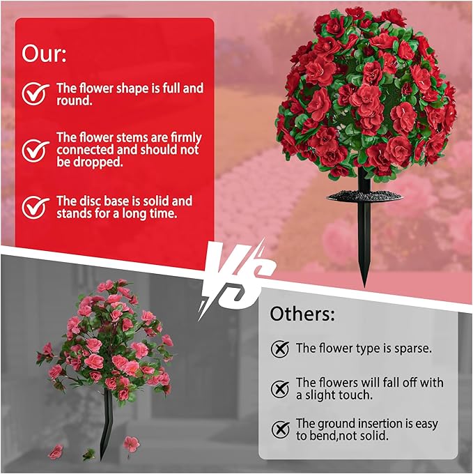 Artificial Flowers for Outdoors, Faux Outdoor Plants Fake Plants Topiary Balls Artificial Outdoor Set of 2 with Ground Spike for Home Front Porch Patio Garden Decor (Red)