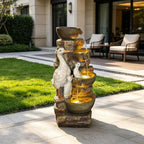31.5" H Duck Outdoor Water Fountain, 4-Tier Cascading Garden Fountain with LED Light, Resin Waterfalls for Patio, Backyard, Yard, Porch, Front Door