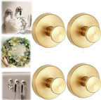 Suction Cup Hooks for Wreaths on Glass, Suction Cup Hooks for Inside Shower, Wreath Hangers for Front Doors, Metal Towel Hooks for Showers Bathrooms Mirrors (4, Gold)