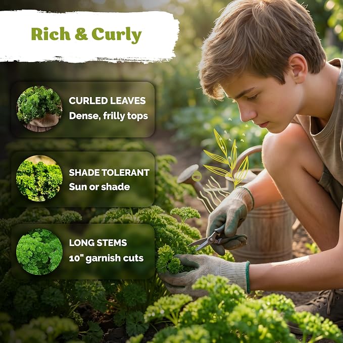 KVITER 700 Moss Curled Parsley Seeds (Petroselinum Crispum) - Curly Parsley, Rich Flavor, Cold Tolerant, Heirloom Seed Packets - Ideal Herb Seeds for Home Garden, Containers, Indoor Herb Growing