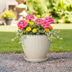 Ceramic Plant Pots, 10 Inch Pots for Plants with Drainage Hole and Saucer, Round Flower Pot for Indoor Plants, Decorative Indoor Planter, House Porch Decor, House Warming Gifts, Cream White