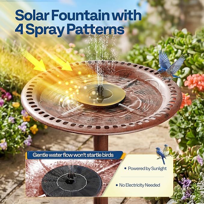 VIVOHOME Bird Bath with Solar Fountain for Outside, Polyresin Pedestal Bird Baths with Solar Powered Pump for Outdoor, Garden, Weather-Resistant Birdbaths with 20" Bowl, Bronze