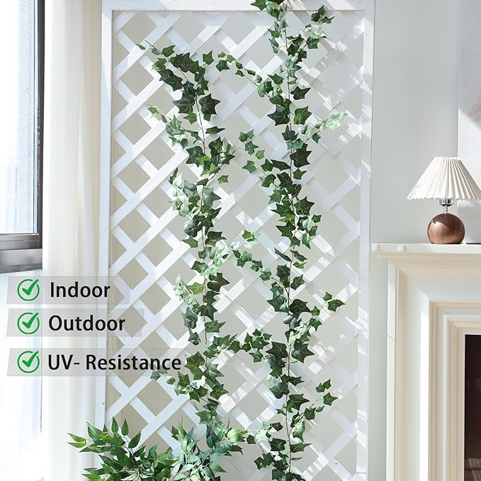 Mizii 2 Strands Artificial Vines Ivy Garland 79" Fake Vine with Silk Green Leaves Faux Hanging Plants Greenery Decoration for Outdoors Party Wedding Indoor Mantle Bedroom Home Decor (Ivy)