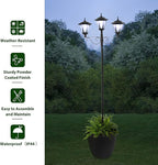 Glitzhome 2Pcs 74” H Outdoor Solar Lamp Post Light Oversized with Planter Pot - 3 Head Street Vintage Garden Solar LED Post Light for Lawn, Pathway, Driveway, Front/Back Door - Warm White
