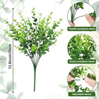 12 Bundles Greenery Artificial Plants Outdoors, Eucalyptus Stems UV Resistant Fake Foliage Plants Faux Boxwood Shrubs Indoor Decorations Artificial Flowers for Garden Pot Porch Fence Hanging Planter