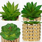 Briful Succulents Plants Artificial in Gold Ceramic Pots (Set of 3), Small Fake Plants for Home Office Desk Decor – Modern Mini Potted Succulents for Bathroom, Bedroom, Living Room Table, Shelf