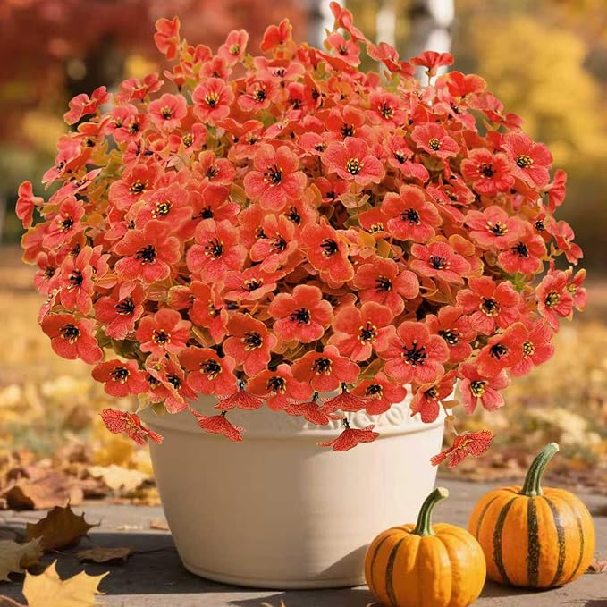 Artificial Mums for Outdoor Fall Decor Flowers, 12 Bundles Fall Decorations for Home Fake Mums Artificial Flowers, Fake Plants for Outdoor Planters UV Resistant for Porch Outside Yard
