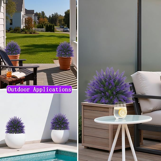 Yangrass Artificial Lavender Topiary Bushes with Ground Spike, 24" Set of 2 Faux Lavender Boxwood Ball Trees UV Resistant Fake Greenery Plants for Indoor & Outdoor Spring Porch Decor