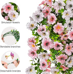 Artificial Flowers for Outdoors Spring Decor, 6 Bundles UV Resistant Realistic Faux Silk Hanging Flowers, Fake Plants for Planter Indoor Outside Garden Porch Patio Balcony Yard (Pink White)