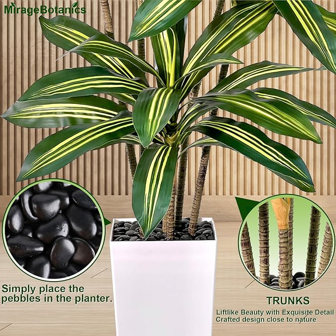 Artificial Dracaena Tree 5FT Tall Fake Plant with White Planter - Realistic Faux Dragon Tree with Tall Planter - Indoor Floor Plant for Home, Office,Mall, Living Room, Bedroom Decor