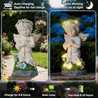 Solar Powered Angel Statue for Garden, Outdoor Spiritual Decorations for Patio Lawn Cemetery, Illuminated Seraphim Figurine with Warm Light, Gift for Women Religious Faith Ornament, Rustproof Resin
