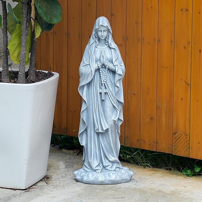 VChymm Virgin Mary Praying Statue 31.49 Inch Tall Outdoor Garden Religious Garden Outdoor Yard Patio Deck Home Entryway Hallway Sculpture Magnesium Oxide Stone （Grey Virgin）