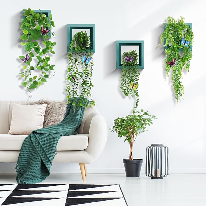 4 Pcs Artificial Hanging Plants with Pots - Realistic Fake Eucalyptus & Ivy Vine Potted Plants for Bathroom Shelf Decor - Faux Greenery Aesthetic for Office Desk, Bookshelf (Indoor & Outdoor)