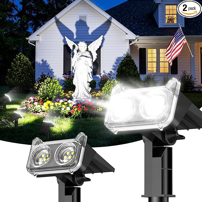LETMY Solar Lights Outdoor Waterproof IP65, Solar Spot Lights Outdoor With 14 Big LEDs, 2-in-1 Wall Lights & 2 Modes Solar Powered Landscape Spotlights for Garage Pathway Yard Decor Garden Gift 2 Pack