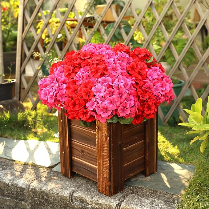 AGIRL 6 Bundles Artificial Geranium Flowers for Outdoors Spring Decor Geraniums Silk Flowers UV Resistant Lifelike Faux Flowers for Outdoor Garden Patio Porch Balcony Home Decor(Red 3,Rose Red 3)