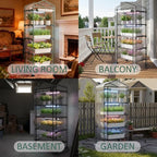 Mini Indoor Greenhouse with Grow Light - Portable Outdoor for Plants Green House Cabinet with Wheels, Tent Cover, 4 LED Lights with Dimmable 3 Color 36W, 4 Tier Gardening Shelves