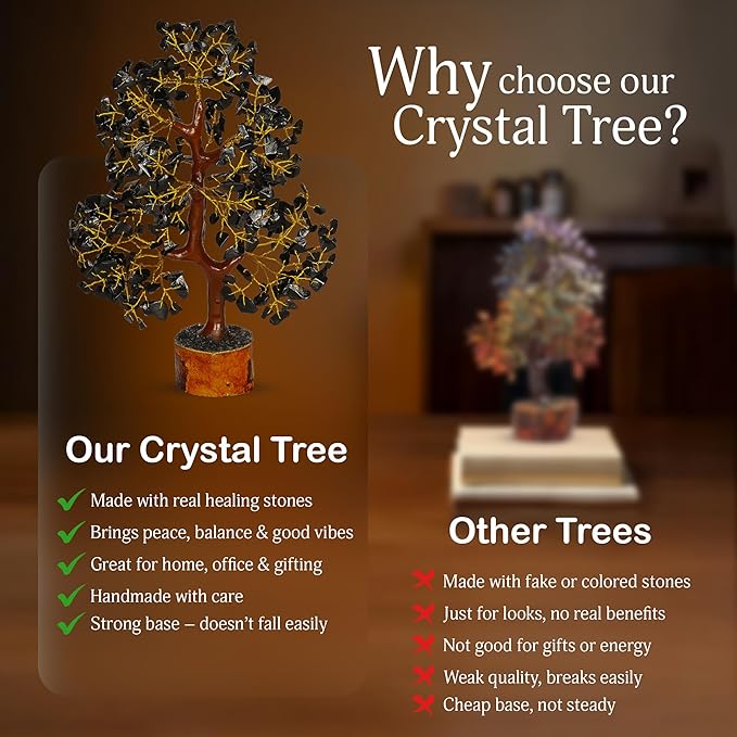 YATSKIA Black Tourmaline Crystal Tree, Gemstone Tree Home Office Decor, Spiritual Decor, Crystal Gifts