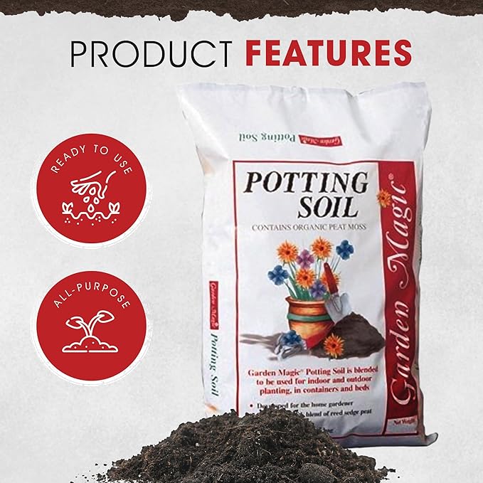 Michigan Peat Garden Magic General Purpose Potting Soil Mix for Indoor Outdoor Planter Container Plant Flower Gardening, 20 Pound Bag (6 Pack)