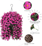 Artificial Silk Hanging Flowers Plants Baskets for Outdoor Decoration, Spring Outside Decoration, Fake UV Resistant Look Real Fuchsia Orchid Trailing Vines for Porch Patio Home