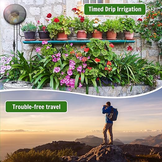Solar Irrigation System Automatic Drip Irrigation Kit for Outdoor/Indoor Garden Watering System with Water Level Detection,Drip Irrigation System for 15 Potted Plant with 15m Water Hose