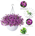 HyeFlora Artificial Fake Hanging Plants Flowers Basket for Outdoor Outside Spring Summer Decoration, Faux Silk Purple Daisy in Planter UV Resistant Realistic for Porch Patio Balcony Home Yard