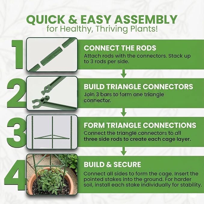 68" Tomato Cage - Trellis Stakes and Plant Support Structures for Vegetables and Climbing Plants - Tall Tomato Cages for Garden, Pots, Raised Garden Bed Outdoor (6 Pack - Extra Tall)