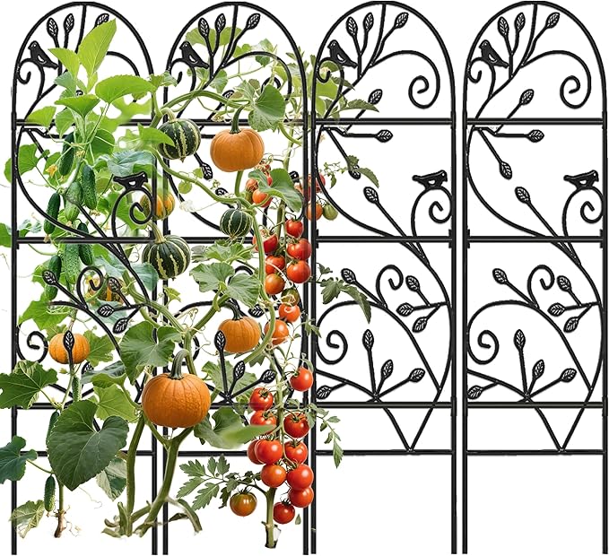 Amagabeli 4 Pack Garden Trellis for Climbing Plants Outdoor 46" x 15" Rose Wrought Iron Trellis for Vine Vegetable Flower Ivy Cucumber Decorative Trellis Black