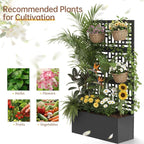 Outvita Metal Planter Box with Trellis, 44’’ x 24’’ x 9’’ Raised Garden Bed with Drainage Holes for Climbing Plants, Vegetables, Vines, Privacy Planters for Patio (Black)