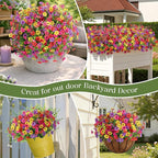 SHareconn 24 Bundles Artificial Flowers for Outdoors Decoration, Faux Plants Fake Silk Colorful Daisy Eucalyptus Lavender, UV Resistant for Outside Home Porch Indoor Spring Decor, RedRosyPurpleYellow