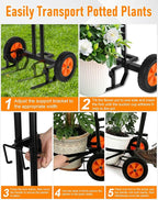 Heavy Duty Plant Caddy with Wheels, Plant Dolly Cart, Adjustable Grabbing Arm & Suction Cups for Easy Plant Movement, Versatile Indoor/Outdoor Plant Dolly Trolley Cart with Strap, Black
