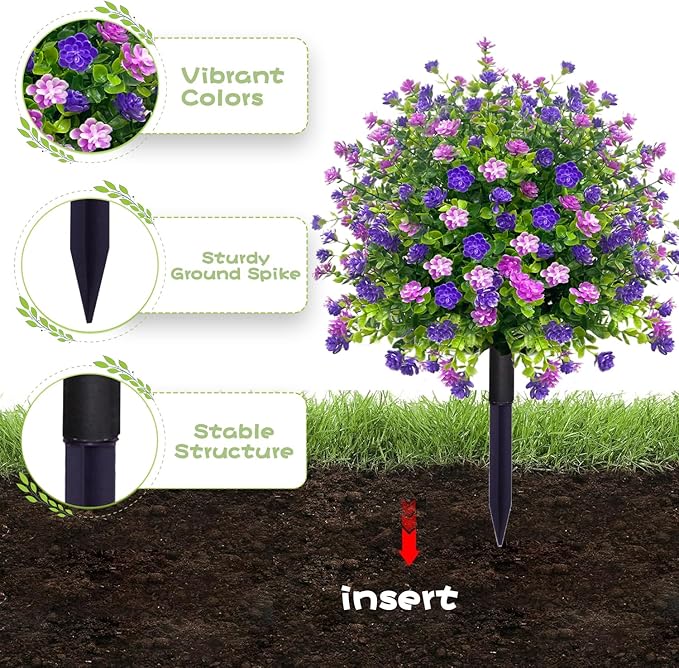 2 Pack Artificial Boxwood Topiary Ball Tree with Spikes,Outdoor UV Resistant Fake Bushes Plants Flowers,Faux Shrubs Greenery for Planters Yard Porch Pathway Office Spring Decor - Purple