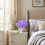 Artificial Hydrangea Flowers Arrangement in Wood Planter, 4PCS Fake Purple Flowers in Wooden Vase Potted Floral Centerpieces for Tables Living Room Home Office Room Shelf Kitchen Decor