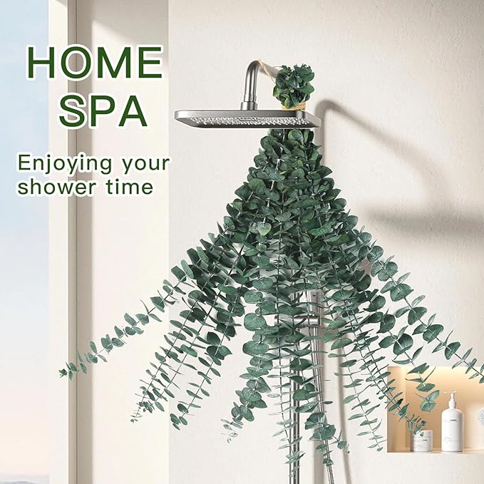 12 Pcs Dried Eucalyptus Stems for Shower, 17'' Natural Real Live Eucalyptus Leaves Branches Hanging Shower Plant for SPA Home Fragrance Bathroom Table Vase Decor