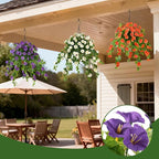 Homsunny Artificial Fake Flowers Plants for Outdoor Decoration, 2PCS Faux Petunias Silk Flower UV Resistant No Fade for Home Outside Garden Balcony Yard Porch Realistic Indoor Decor (Purple)