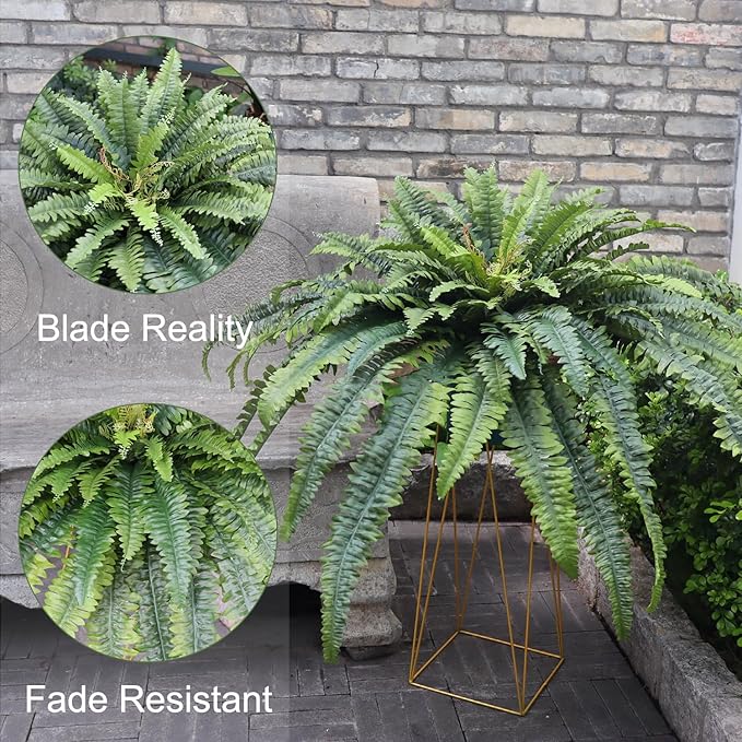 Artificial Ferns for Outdoors, 68" Fake Fern Artificial Plants Large, UV Resistant Faux Boston Fern Suitable for Porch Planters Home Indoors Entrance Patio Garden Porch (1 Stem)
